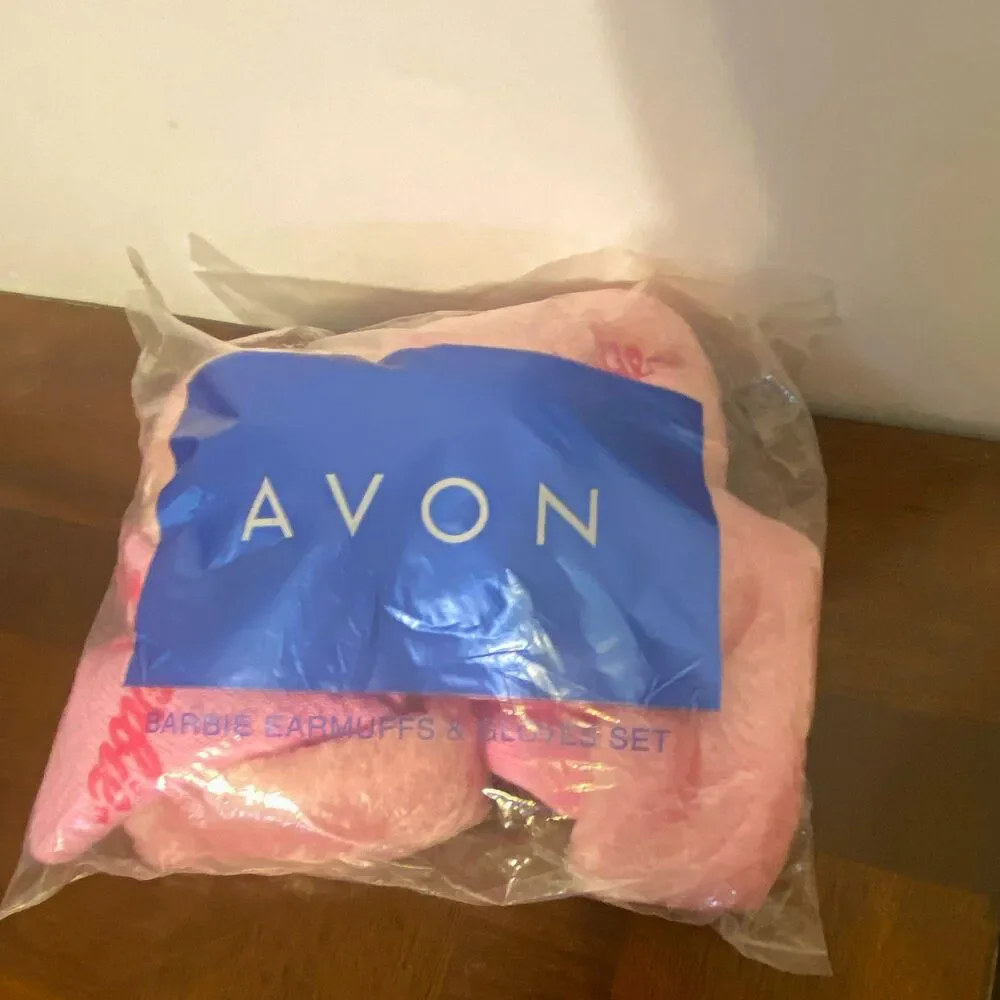 Vtg Avon Barbie Earmuffs Gloves Set Pink Heart Plush Kids Y2K 90s Deadstock